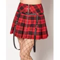 Red Plaid Cross Zipper Skirt at Spencer's