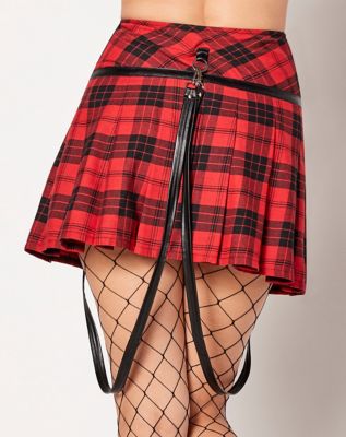 Red Plaid Cross Zipper Skirt