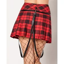 Red Plaid Cross Zipper Skirt at Spencer's