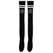 Over the Knee Black and White Stripe Pentagram Socks at Spencer's
