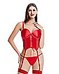 Red Rhinestone Lace-Up Bustier and G-String Panties Set