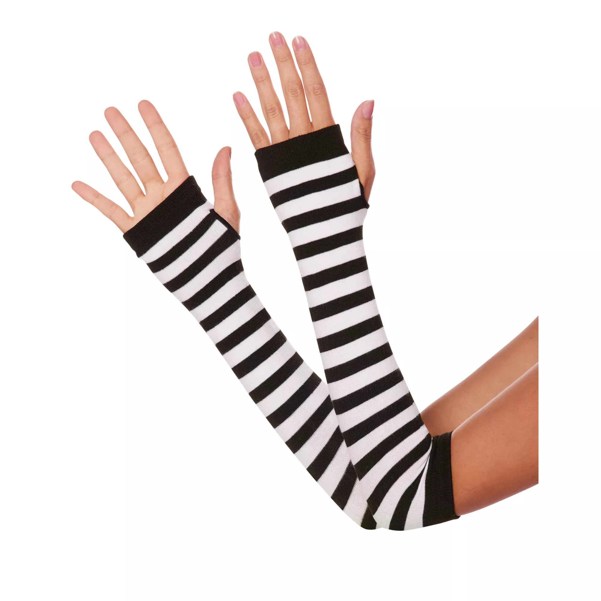 Black and White Striped Arm Warmers at Spencer's
