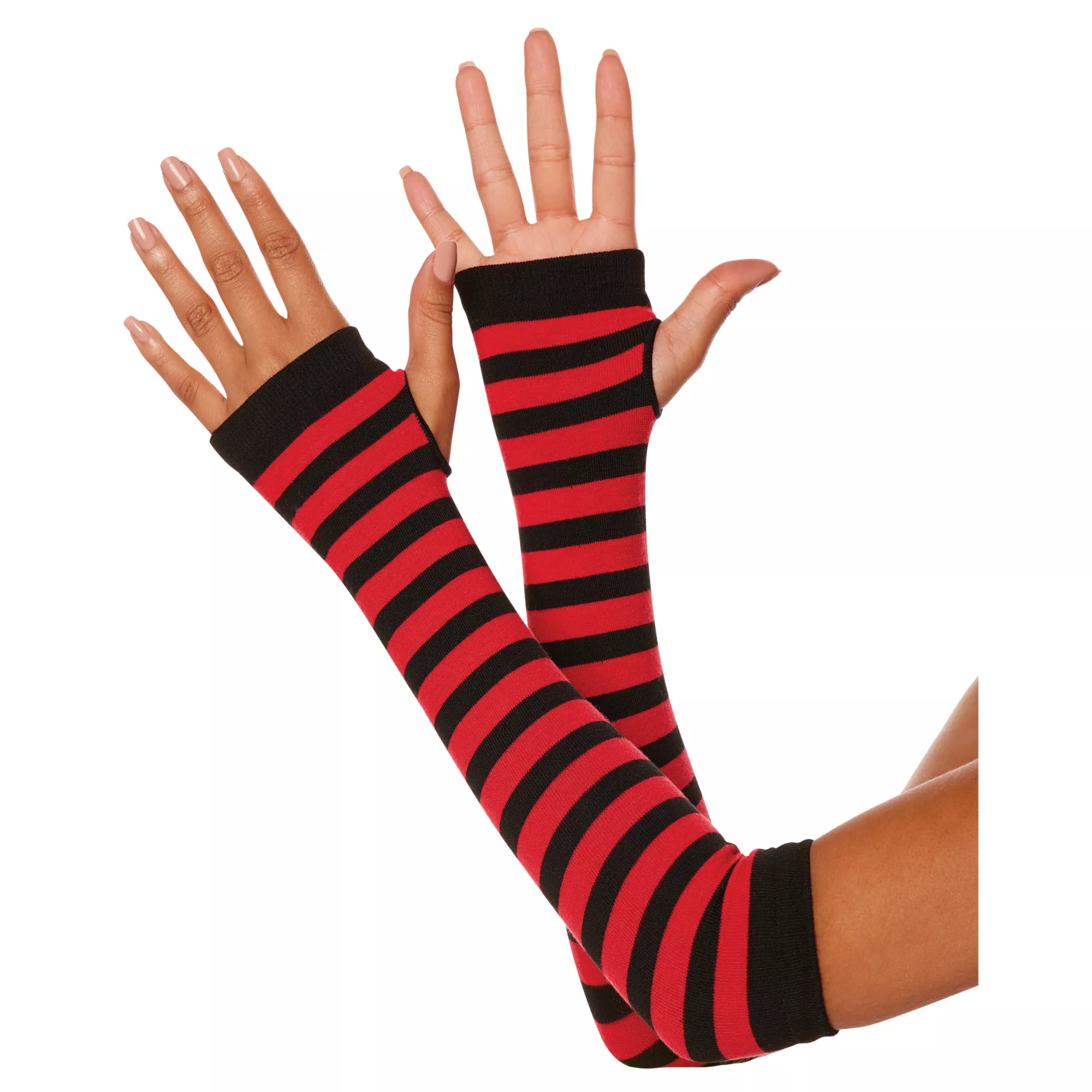 Red and Black Striped Arm Warmers at Spencer's