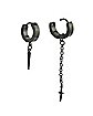 Black Sword and Spike Chain Dangle Huggie Hoop Earrings - 18 Gauge