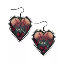 Baphomet Flaming Heart Dangle Earrings - 18 Gauge at Spencer's