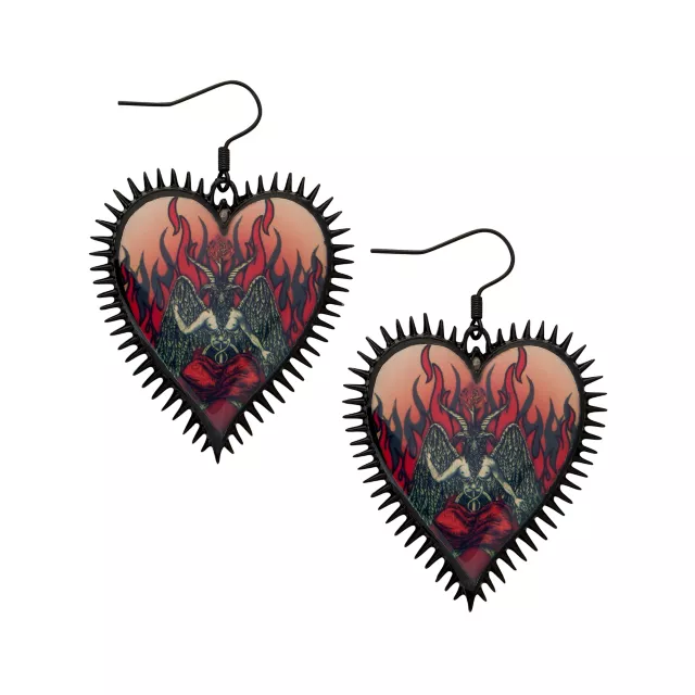 Baphomet Flaming Heart Dangle Earrings - 18 Gauge at Spencer's