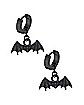Black Bat Dangle Huggie Hoop Earrings - 20 Gauge