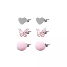 Multi-Pack Fuzzy Pink Heart and Butterfly Earrings - 3 Pair at Spencer's