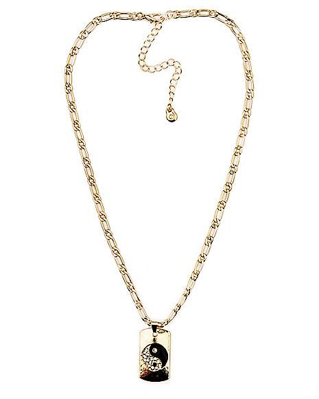 CZ Yin Yang Dog Tag Chain Necklace - Spencer's