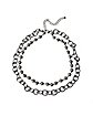 Silvertone Double Row Cable Chain and Ball Chain Necklacec