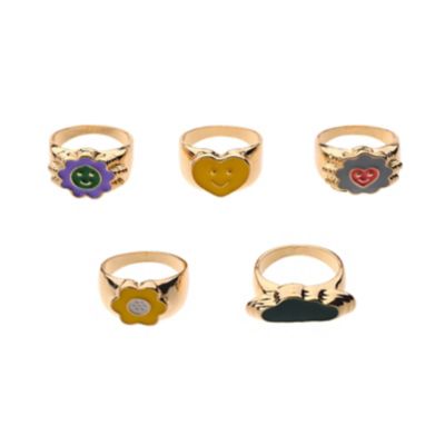 Multi-Pack Multi-Color Flower and Heart Rings - 5 Pack