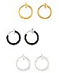 Multi-Pack Goldtone Black and Silvertone Fake Earrings - 3 Pair