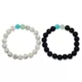 Multi-Pack White Marbled and Black Beaded Bracelets - 2 Pack at Spencer's