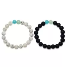 Multi-Pack White Marbled and Black Beaded Bracelets - 2 Pack at Spencer's