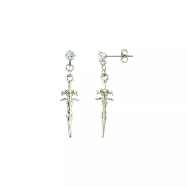 CZ Sword Stud Dangle Earrings