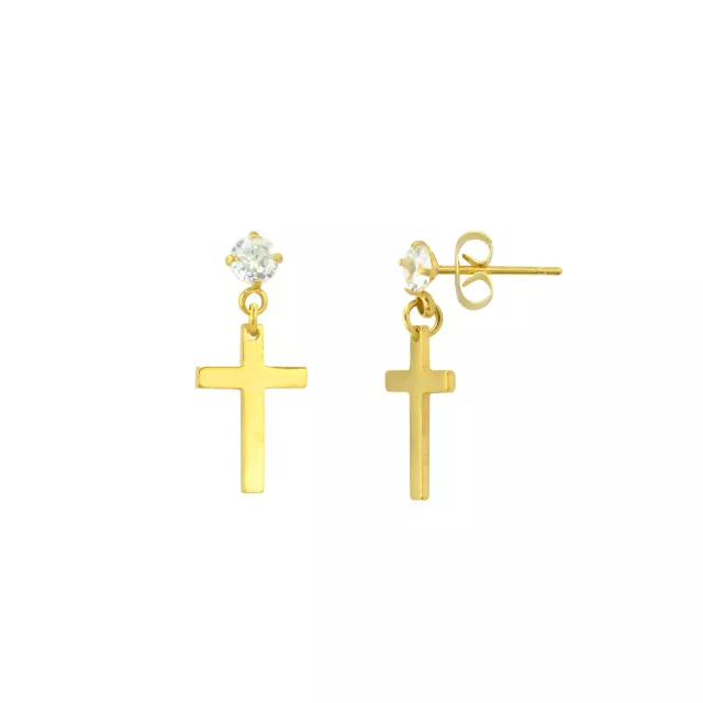 CZ Cross Goldtone Dangle Stud Earrings at Spencer's