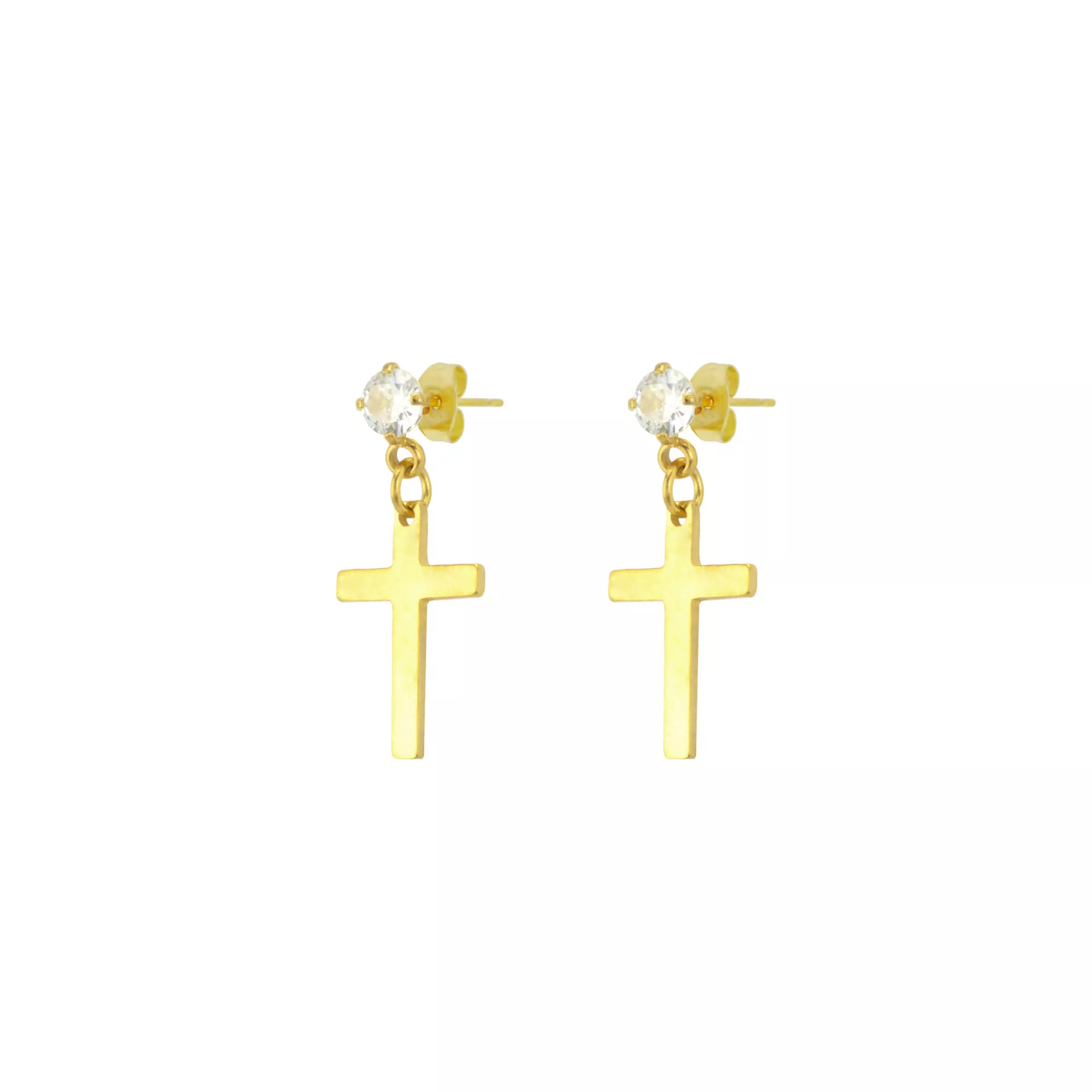 CZ Cross Goldtone Dangle Stud Earrings at Spencer's