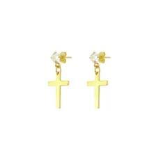 CZ Cross Goldtone Dangle Stud Earrings at Spencer's