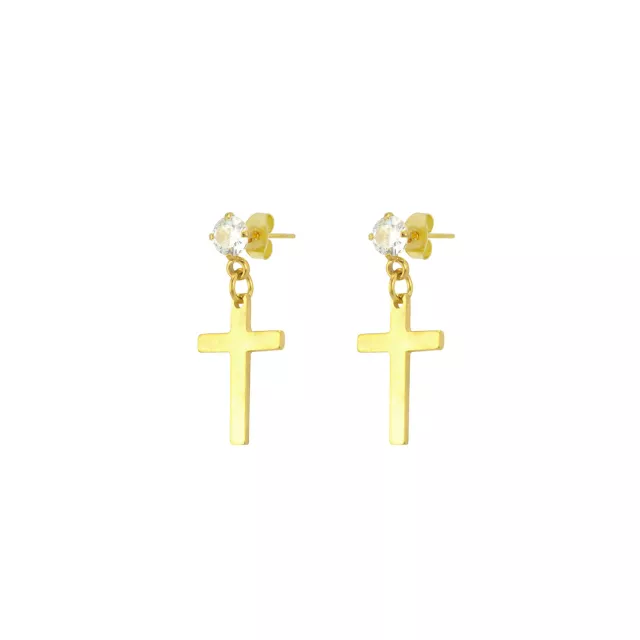 CZ Cross Goldtone Dangle Stud Earrings at Spencer's