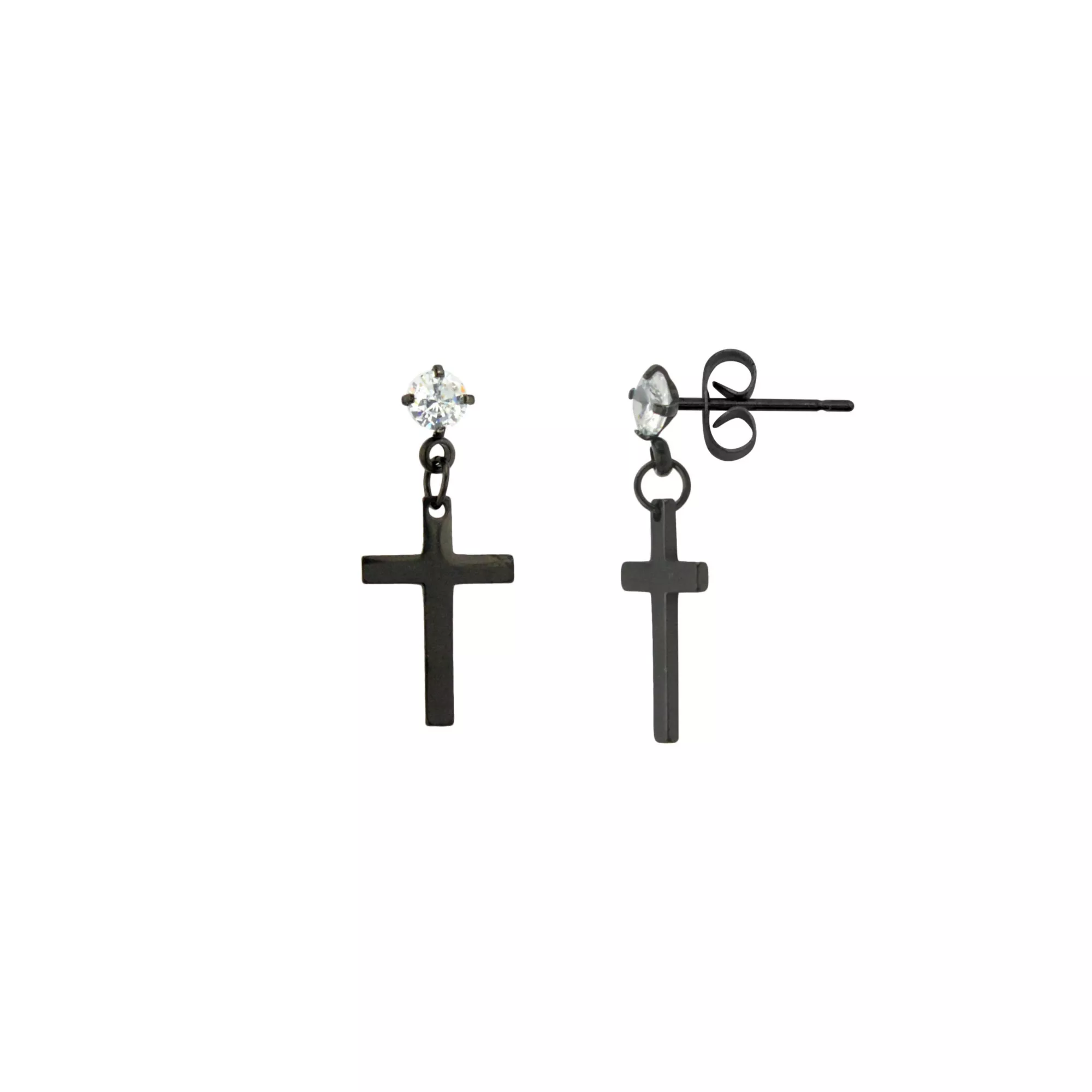 CZ Black Cross Dangle Stud Earrings - 20 Gauge at Spencer's