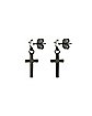 CZ Black Cross Dangle Stud Earrings - 20 Gauge