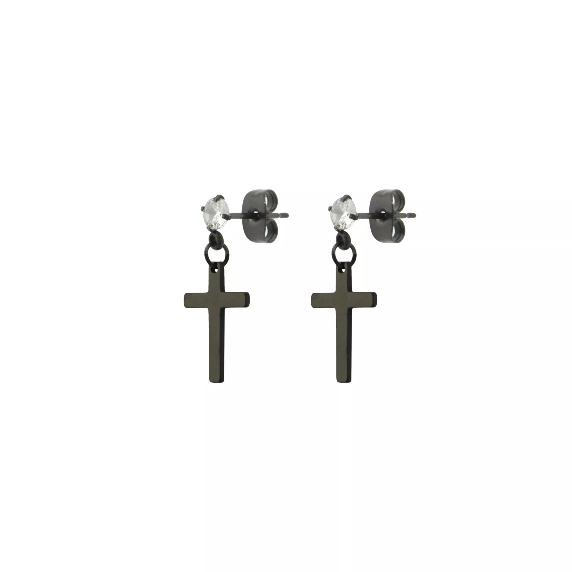 CZ Black Cross Dangle Stud Earrings - 20 Gauge at Spencer's