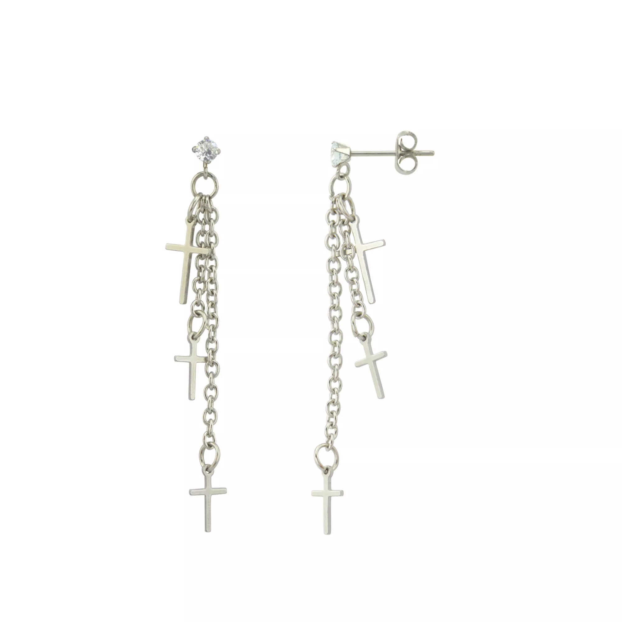 CZ Triple Cross Chain Dangle Stud Earrings at Spencer's