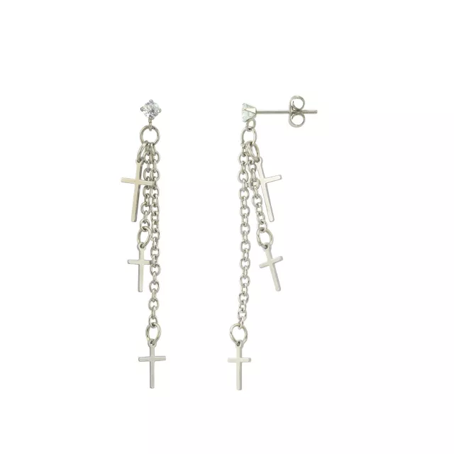 CZ Triple Cross Chain Dangle Stud Earrings at Spencer's
