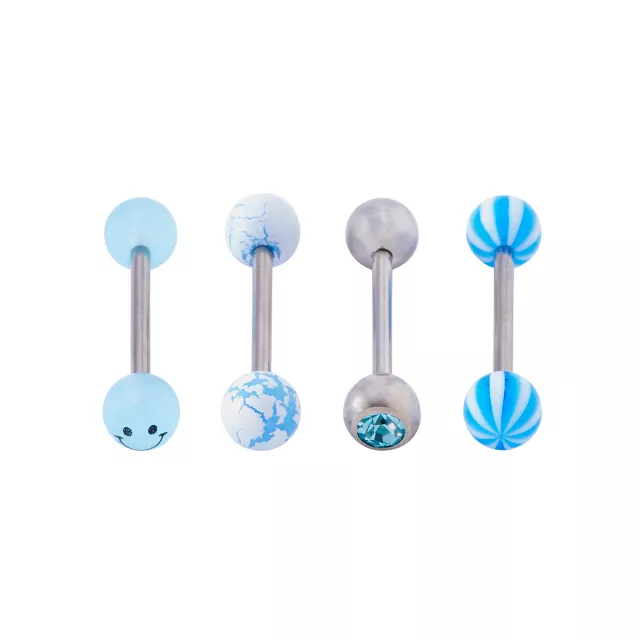 Multi-Pack Glow in the Dark CZ Smiley Barbells 4 Pack - 14 Gauge at Spencer's