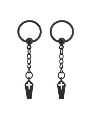 Black Cross Coffin Chain Dangle Captive Bead Rings - 16 Gauge - Spencer's