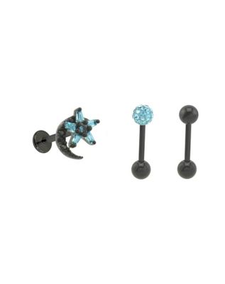 Multi-Pack CZ Moon and Star Labret Lip Rings and Cartilage Barbells 3 Pack - 16 Gauge