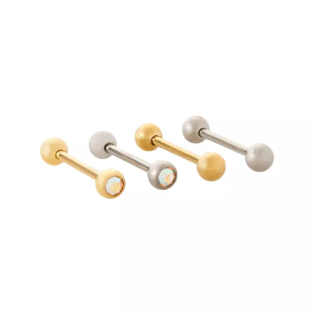 Multi-Pack CZ Goldtone and Silvertone Titanium Barbells 4 Pack - 14 Gauge at Spencer's