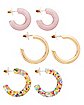 Multi-Pack Glitter Pink and Goldtone Hoop Earrings - 3 Pair