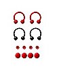 Multi-Pack Red and Black Horseshoe Rings and Extra Balls 2 Pair - 16 Gauge
