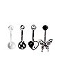 Multi-Pack CZ Assorted Black and White Belly Rings 4 Pack - 14 Gauge