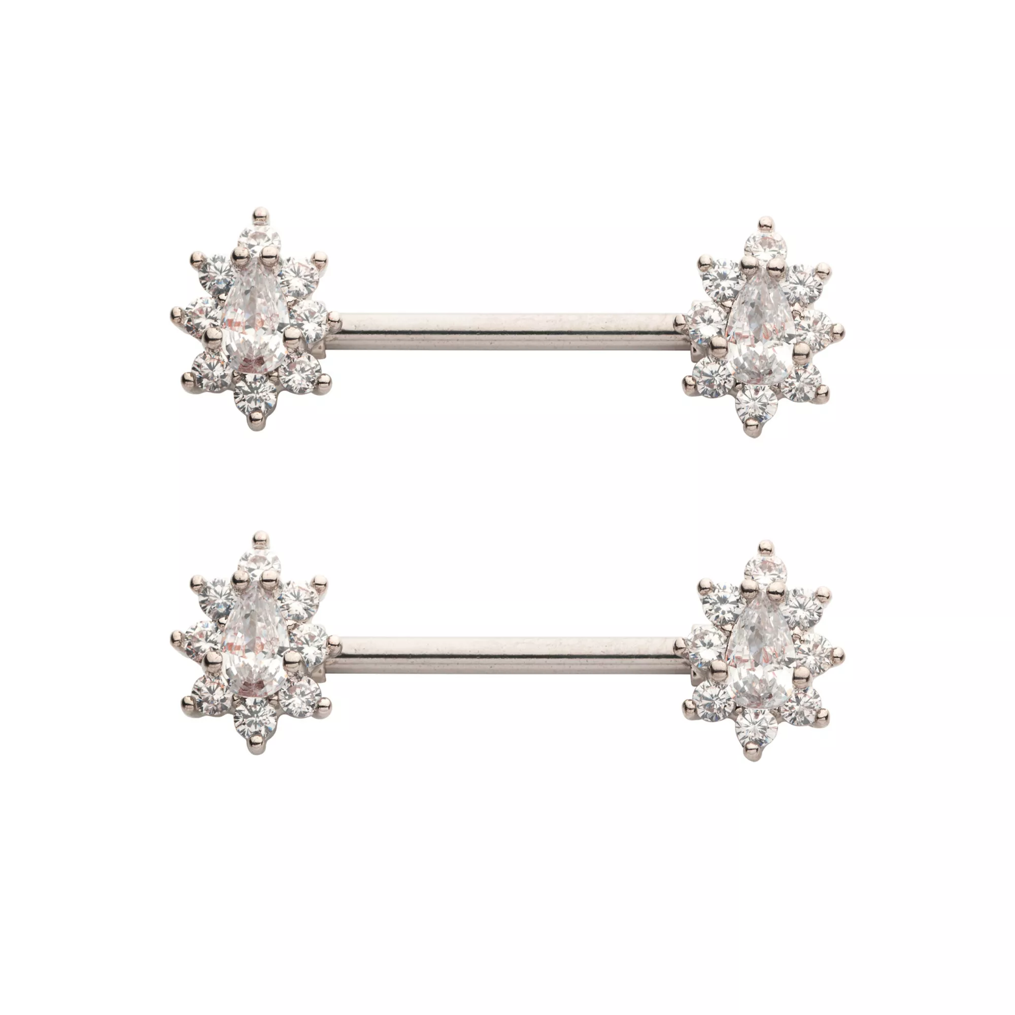 Clear CZ Flower Silver-Tone Nipple Barbells - 14 Gauge at Spencer's