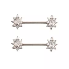 Flower CZ Nipple Barbells - 14 Gauge at Spencer's