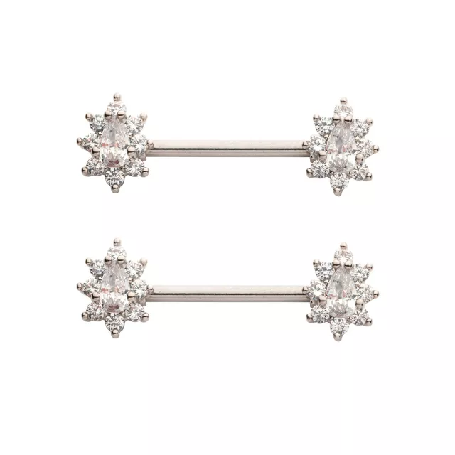 Flower CZ Nipple Barbells - 14 Gauge at Spencer's
