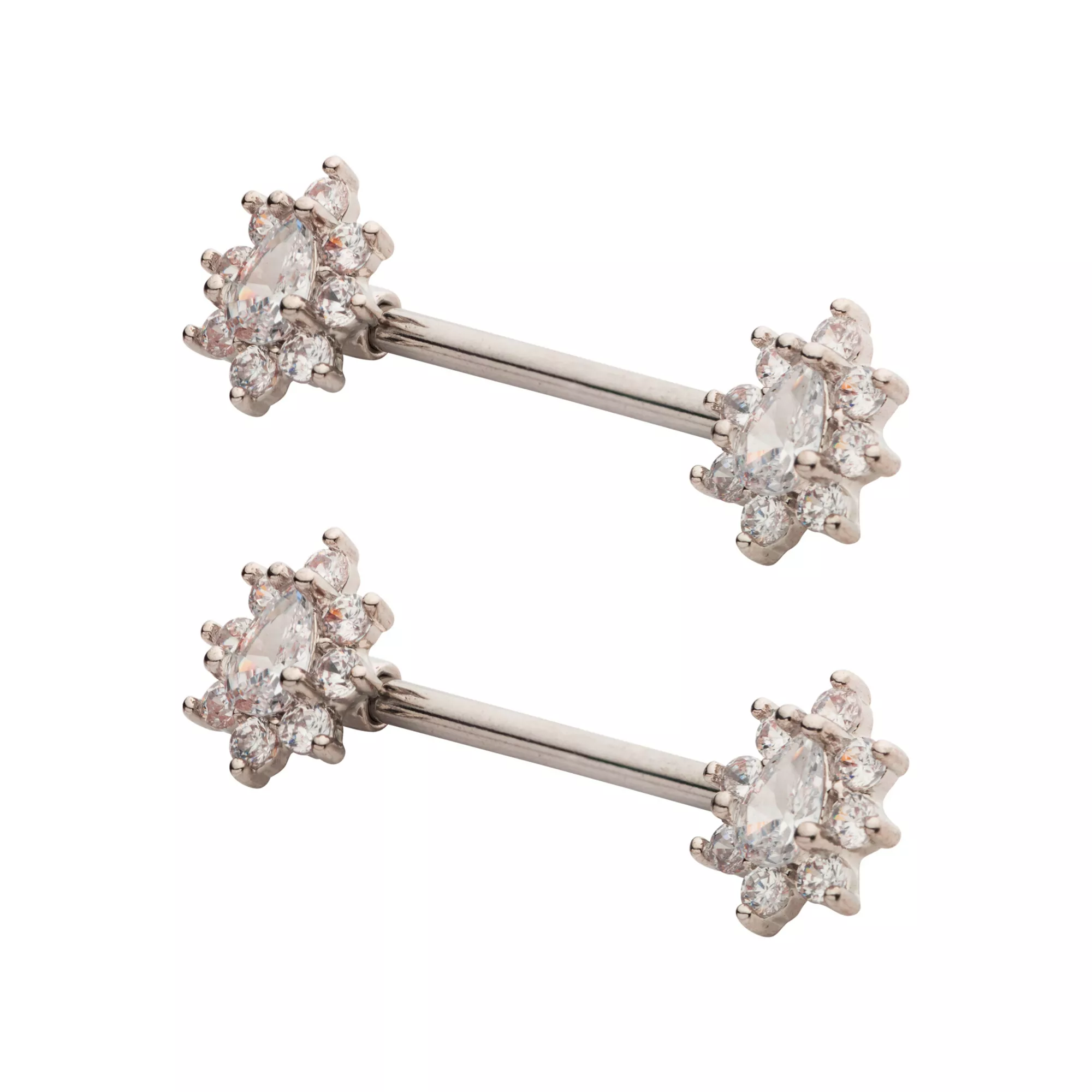 Clear CZ Flower Silver-Tone Nipple Barbells - 14 Gauge at Spencer's