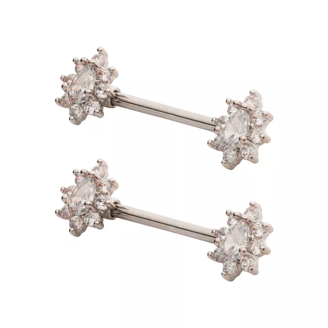 Flower CZ Nipple Barbells - 14 Gauge at Spencer's
