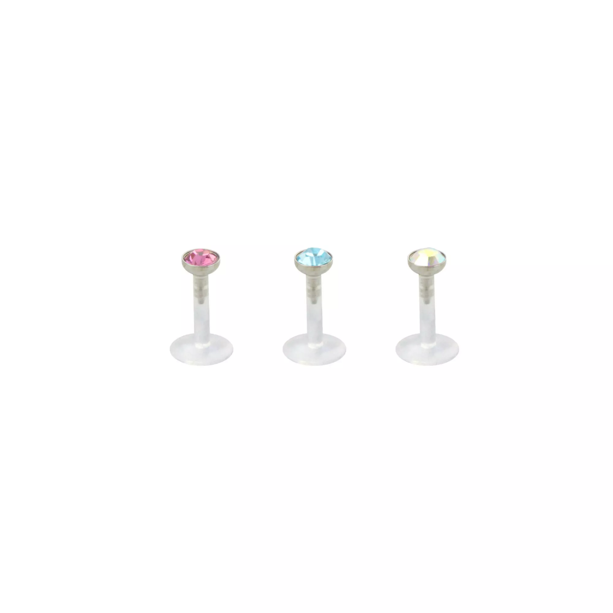 Multi-Pack Blue and Pink CZ Labret Lip Rings 3 Pack - 16 Gauge at Spencer's