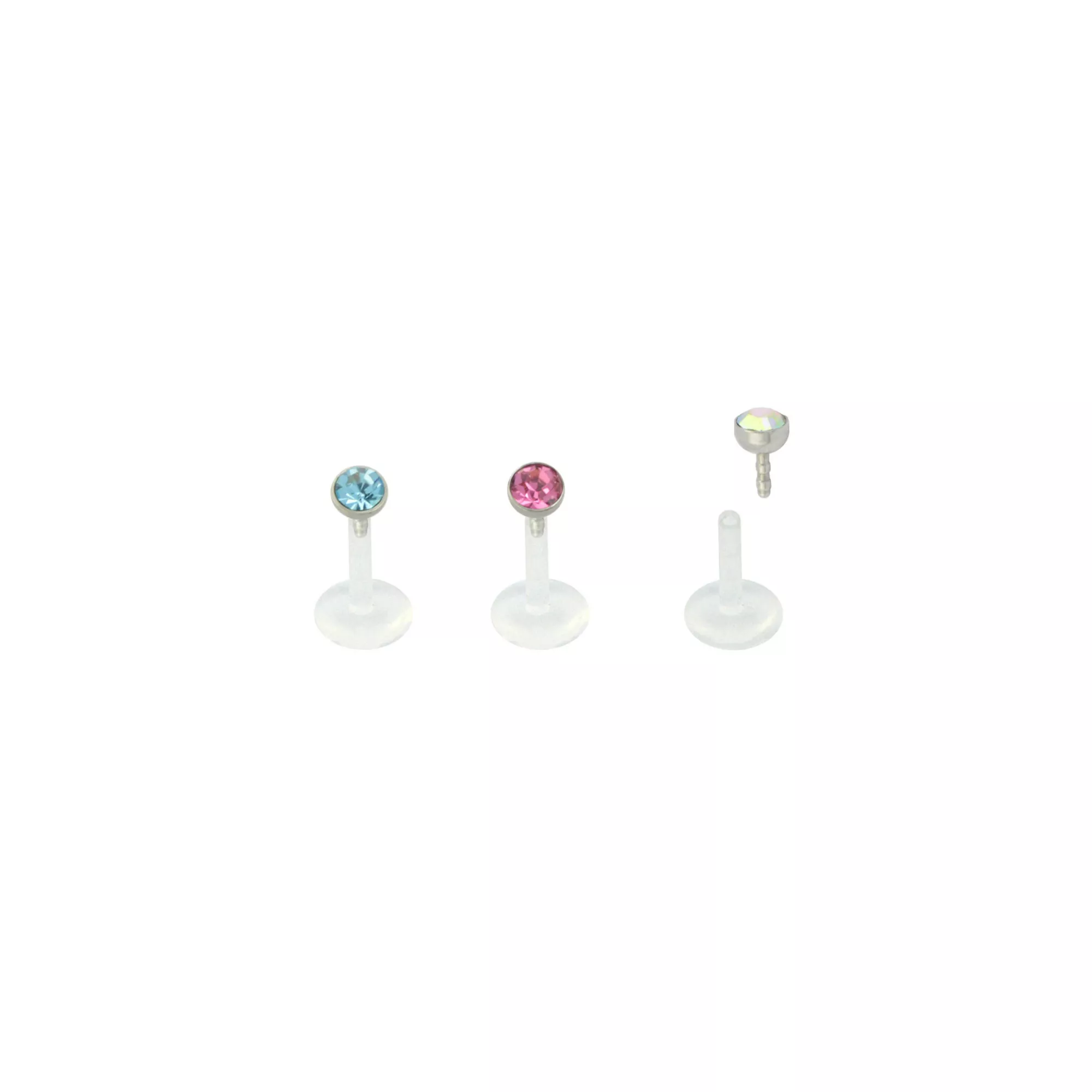 Multi-Pack Blue and Pink CZ Labret Lip Rings 3 Pack - 16 Gauge at Spencer's