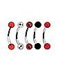 Multi-Pack Red Silver and Black Curved Barbells 5 Pack - 16 Gauge