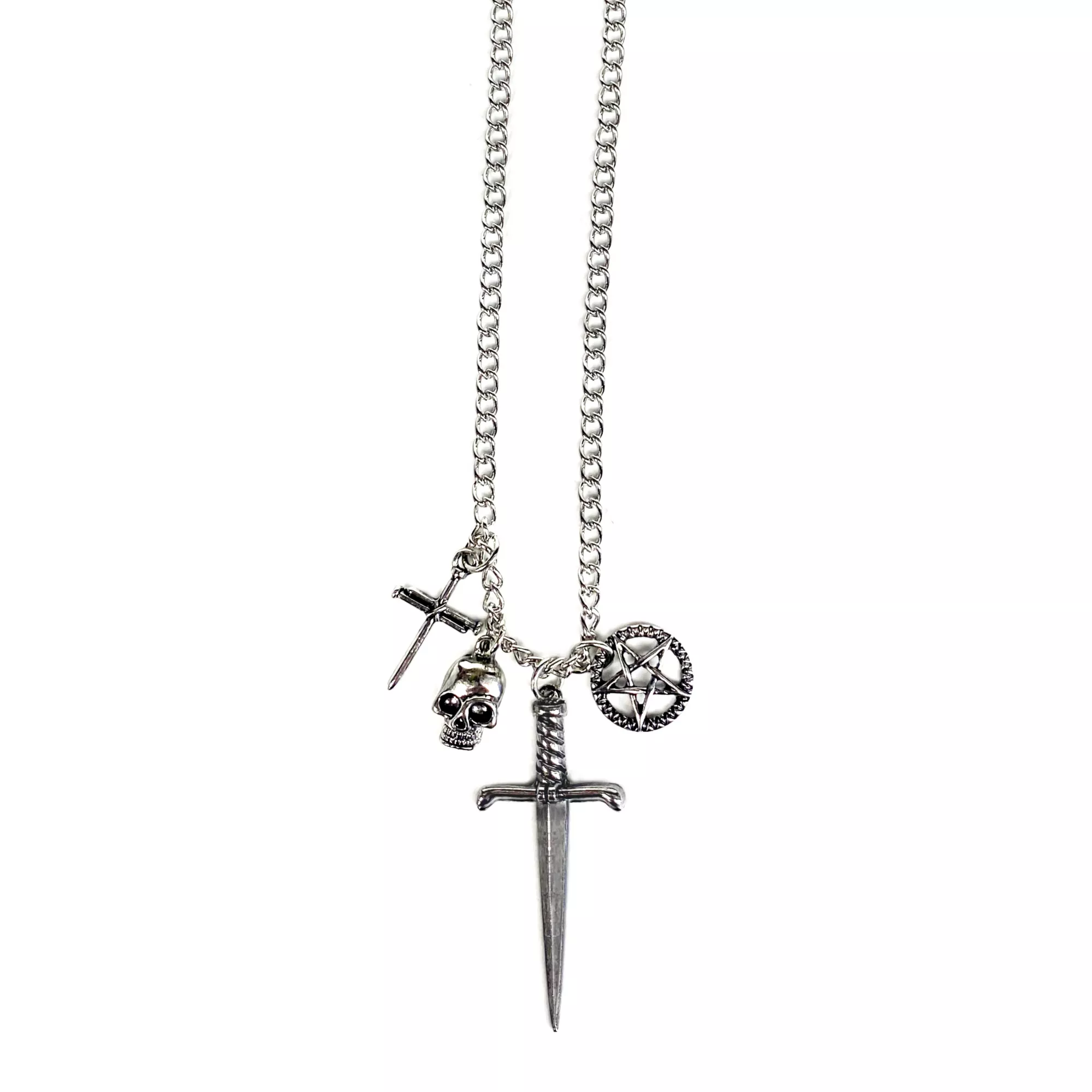 Sword Skull Pentagram Charm Necklace at Spencer's