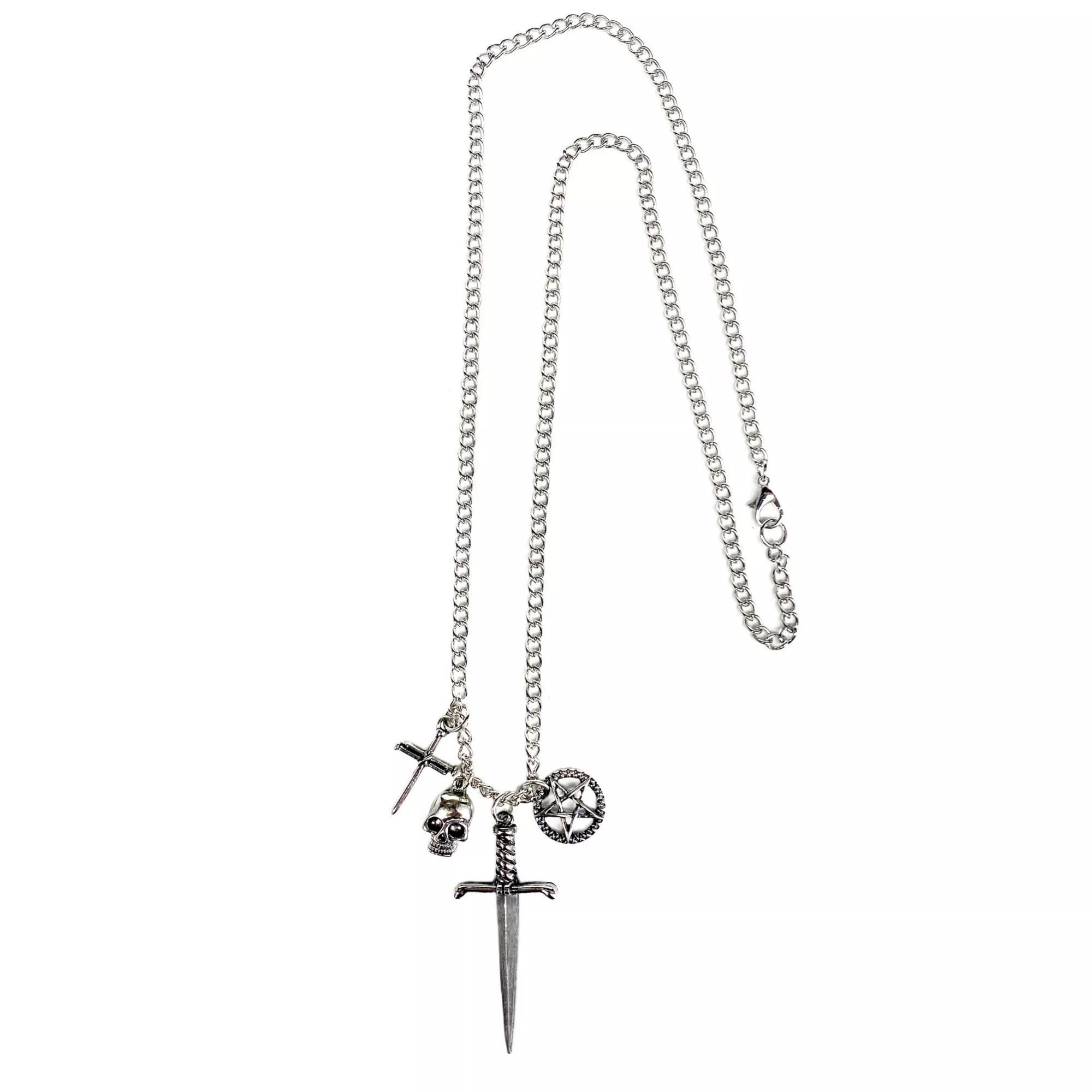 Sword Skull Pentagram Charm Necklace at Spencer's