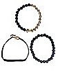 Multi-Pack Goldtone Skull Black Beaded Bracelets - 3 Pack