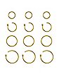 Multi-Pack CZ Goldtone Hoop Nose Rings 12 Pack - 20 Gauge
