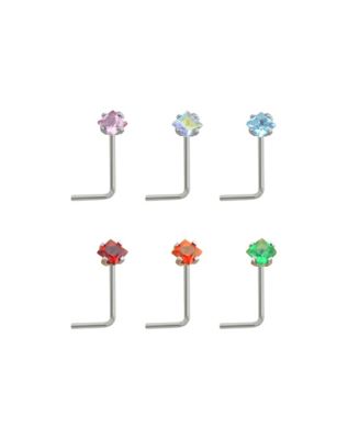 Multi-Pack Colored CZ L-Bend Nose Rings 6 Pack - 20 Gauge