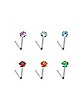 Multi-Pack Colored CZ L-Bend Nose Rings 6 Pack - 20 Gauge