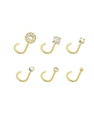 Multi-Pack Round CZ Goldtone Screw Nose Rings 6 Pack - 20 Gauge